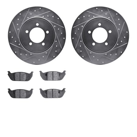 DYNAMIC FRICTION CO 7302-55006, Rotors-Drilled and Slotted-Silver with 3000 Series Ceramic Brake Pads, Zinc Coated 7302-55006